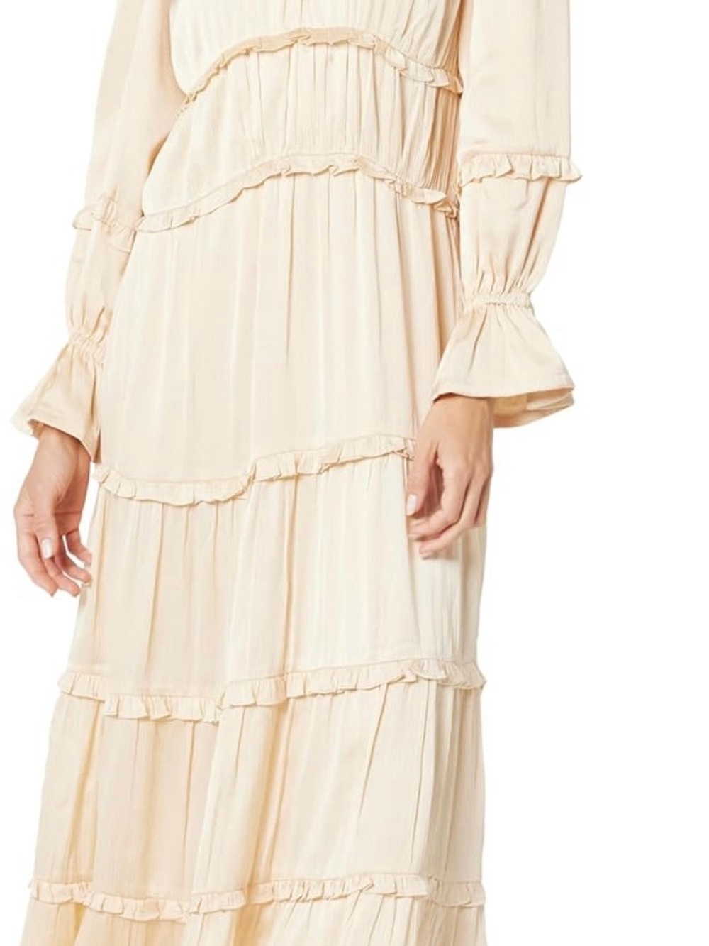 Flowy Ivory Cream Ruffled Maxi Dress - Picture 5 of 7